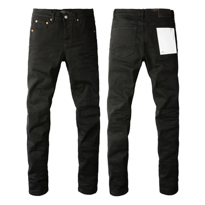 2025 Men’s High Street Ripped Skinny Jeans — Low Rise Blue Distressed Denim Fashion Repair Trousers 9003