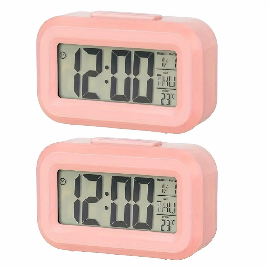 Smart Digital Alarm Clock – Black & White LCD with Temperature, Calendar, Timer & LED Light for Bedroom or Office (No Battery)