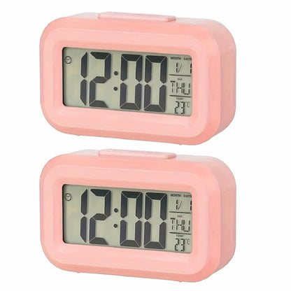 Smart Digital Alarm Clock – Black & White LCD with Temperature, Calendar, Timer & LED Light for Bedroom or Office (No Battery)