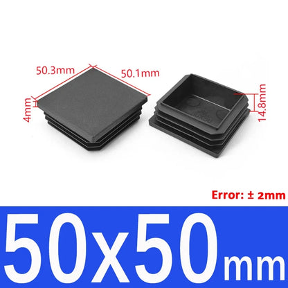 Black Square Tube End Caps - Plastic Blanking Plugs for Furniture, Tables & Chairs 10-100mm