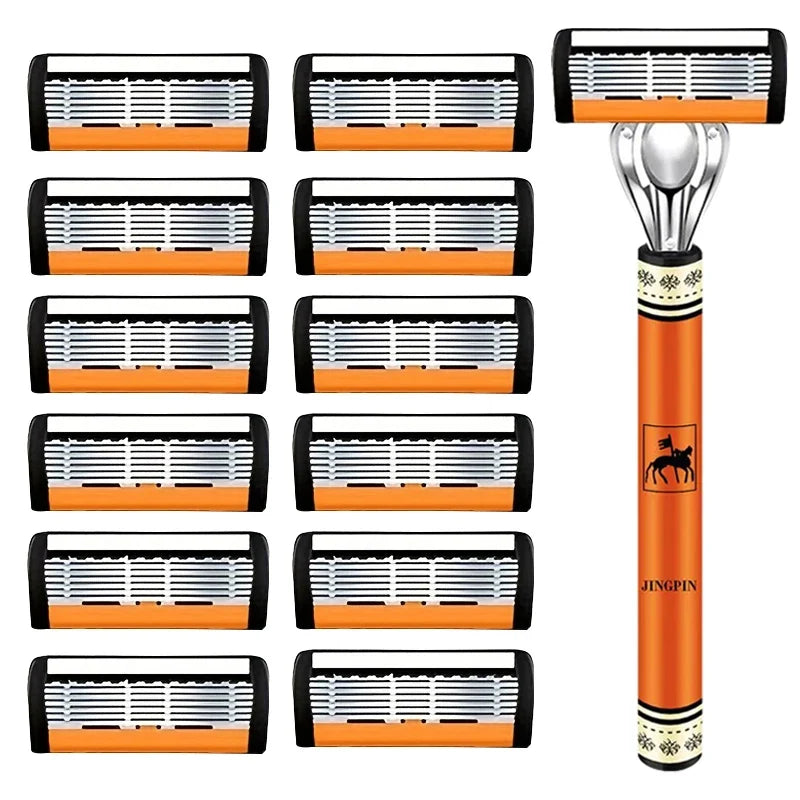 Men’s Safety Razor Set - 6-Layer Stainless Steel Replaceable Shaver Head for Smooth and Precise Shaving
