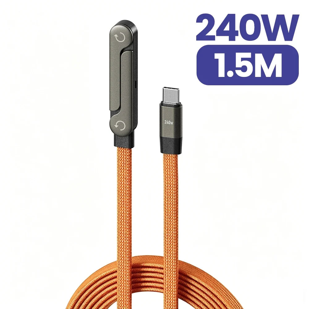 240W USB-C Fast Charging Cable - 2-in-1 Foldable Desktop Stand Data Cable for iPhone 17/16 & Samsung