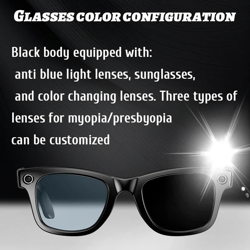 8MP Smart Glasses — AI Photo Recognition, Video Recording, Translation, Bluetooth, IP65 Waterproof, 270mAh Battery