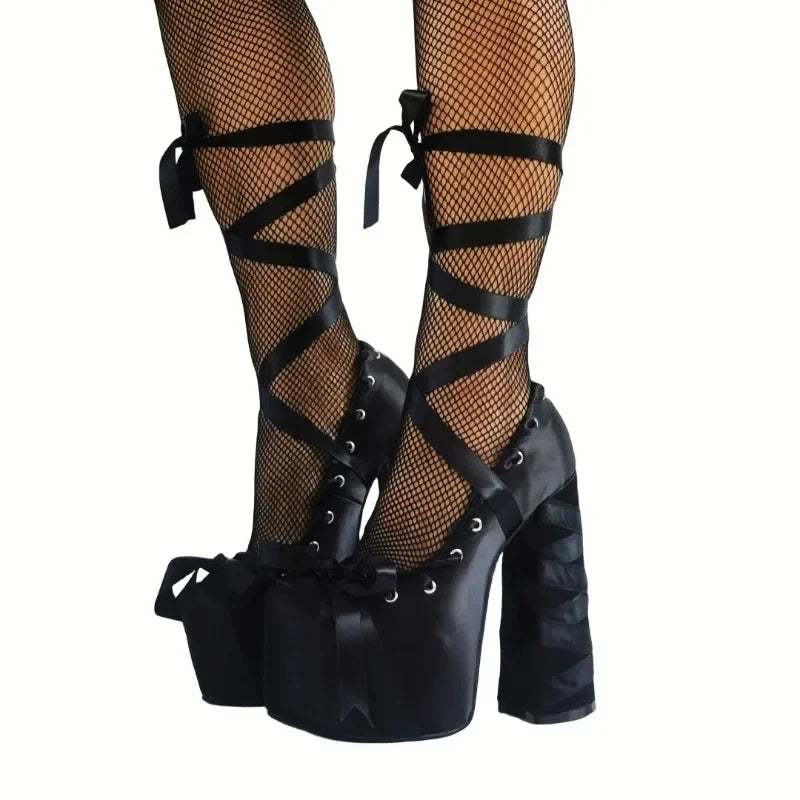 Chunky Heel Lolita Platform Pumps – Cute Ankle Strap Statement Shoes for Parties & Themed Events, Size 47
