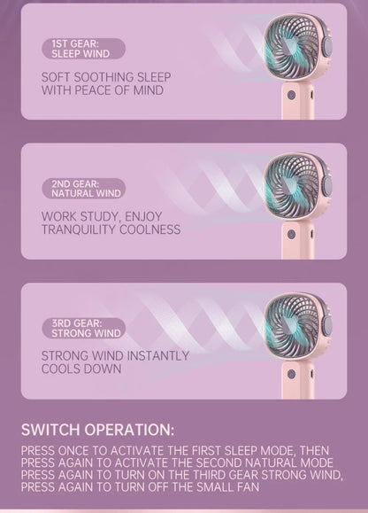 Portable Mini USB Fan – Handheld & Desktop Fan with Phone Holder, 3-Speed Adjustable Wind, Long Battery Life, Multi-Function Cooling Fan