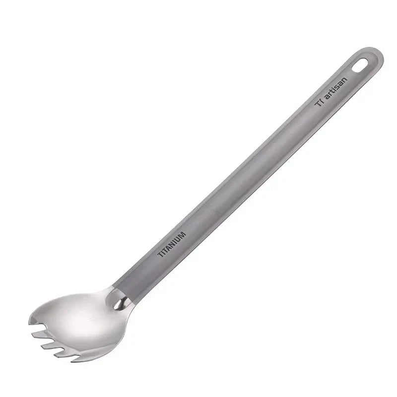Titanium Long Handle Spork - Ultralight Portable Camping Cutlery for Hiking, Backpacking & Outdoor Dining