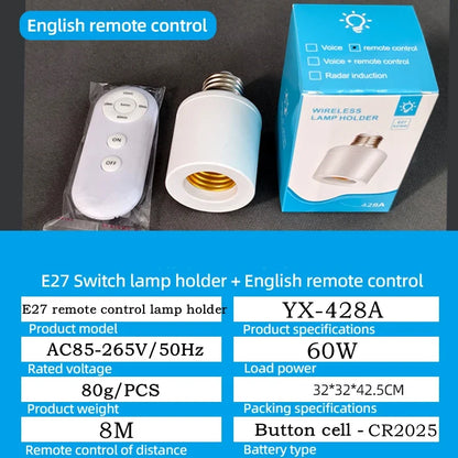 E27 Smart Lamp Holder - Wireless Remote Control Timer Switch for Home & Bedroom Lighting