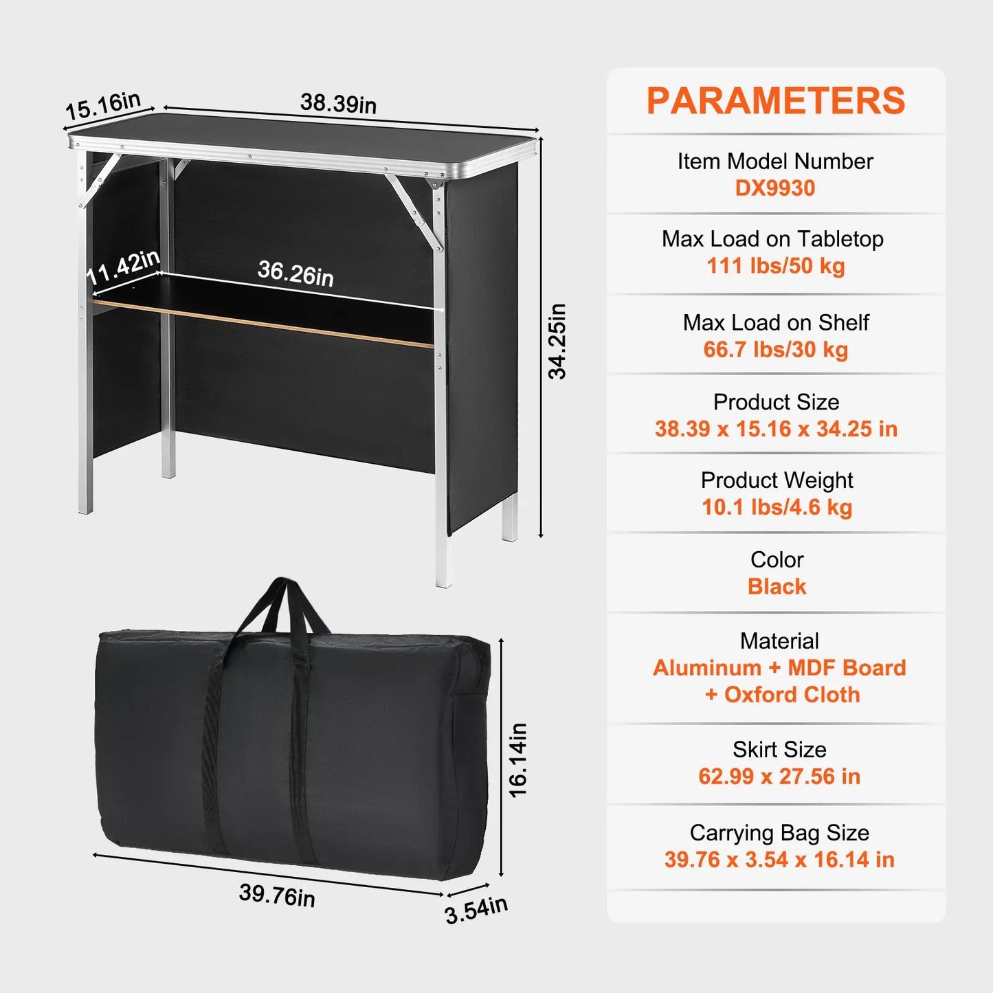 SucceBuy Folding Portable Bar Table – Tradeshow Podium with Carrying Case, Storage Shelf & Skirt for Party, Picnic & Exhibition