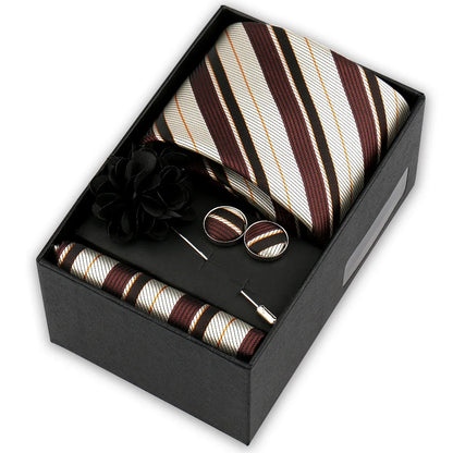 Men’s 4-Piece Tie Set Gift Box - Elegant Necktie with Handkerchief, Cufflinks & Brooch for Business, Wedding & Suit Accessories