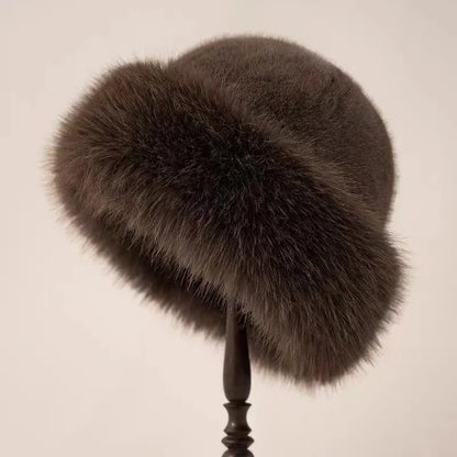2024 New Women's Fashion Fur Cap - Brimless Plush Mongolian Hat for Autumn and Winter, Fluffy Warm Skiing and Riding Accessories