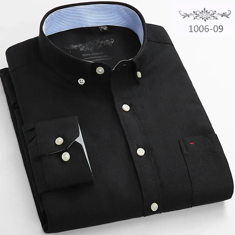 Men’s Slim Fit Long Sleeve Shirt - Formal Plaid Cotton Office Shirt with Single Pocket