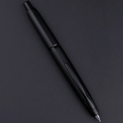 Majohn A1 Press Fountain Pen - Retractable EF Nib 0.4mm, Metal Matte Black Ink Pen with Converter, Ideal Student Gift