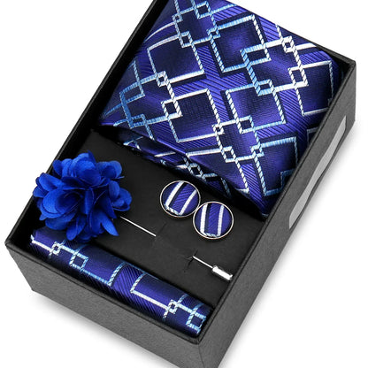 Elegant Men’s Necktie Gift Set - Fashion Tie with Handkerchief, Cufflinks & Brooch Pin Accessories for Business & Wedding