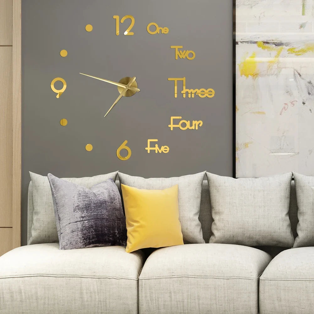 3D DIY Wall Clock - Modern Acrylic Mirror Sticker Quartz Clock For Living Room Decor With Silent Movement