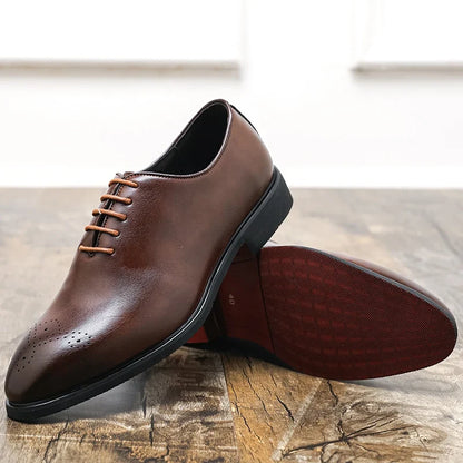 Men’s Black Red-Sole Brogue Shoes - Lace-Up Round Toe Business & Formal Dress Shoes