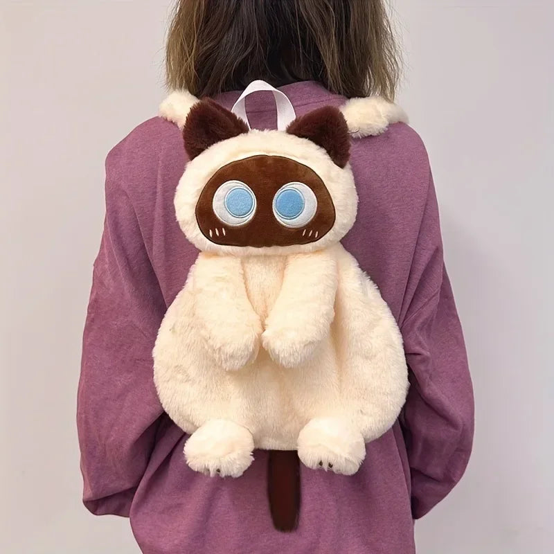 Black Cat Plush Backpack – Kawaii Kitten Doll Shoulder Bag with Large Capacity & Soft Toy Design