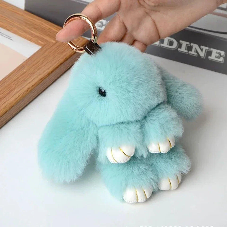 Fluffy Rabbit Fur Pom Pom Keychain - Soft Bunny Bag Charm & Cute Accessory Gift for Girls