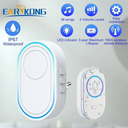 Intelligent Wireless Doorbell – Waterproof Smart Doorbell with 300m Remote Range, EU/UK/US Plug Options, Home Welcome Chime