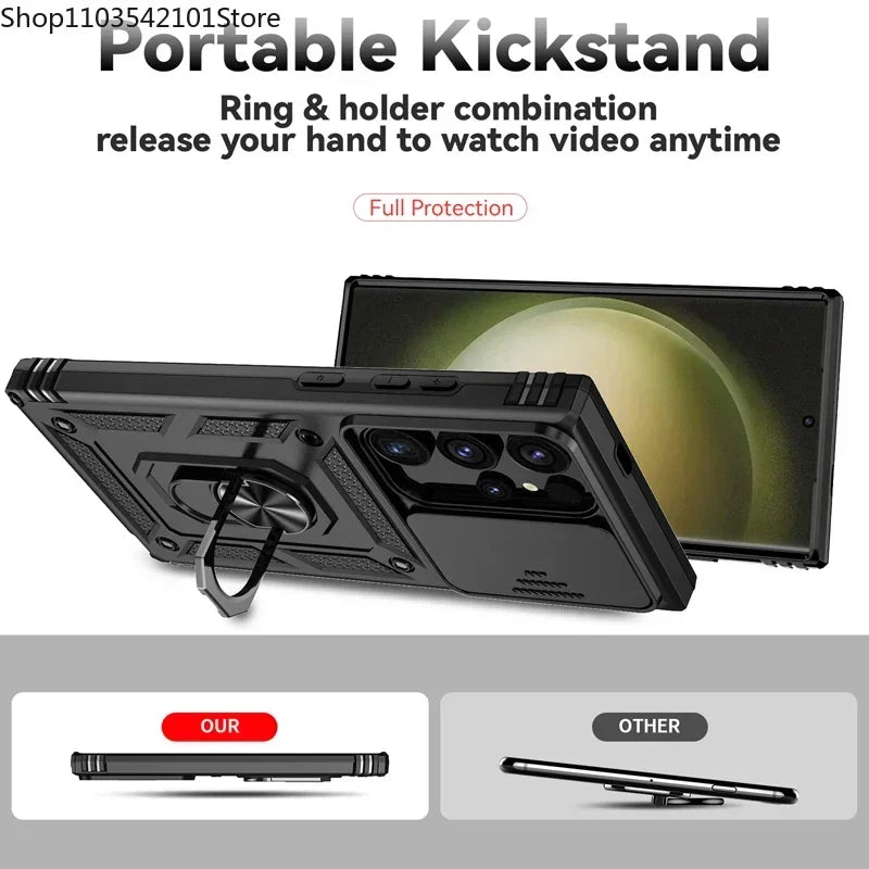 Rotating Camera Lens Armor Case - Military Grade Protective Cover for Samsung Galaxy S20-S25 Series & Note Models