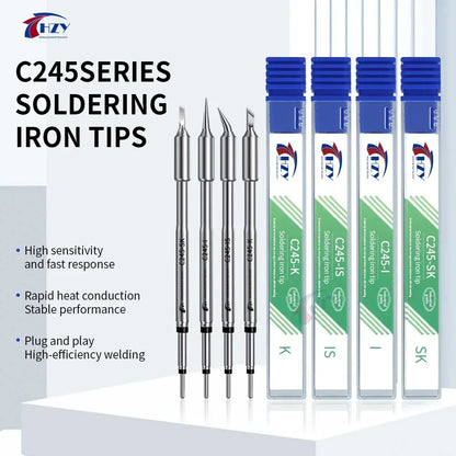 HZY C245 Series Soldering Iron Tips Set – I/IS/K/SK/939/945/966 Universal T245 Compatible Tips for Phone Repair & Soldering Stations