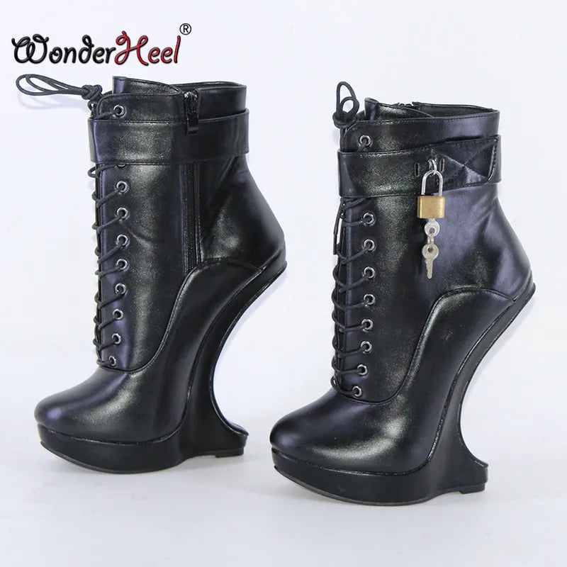 Women’s 18cm Extreme Platform Ankle Boots - 3cm Wedge Heel Matte Leather Nightclub Boots