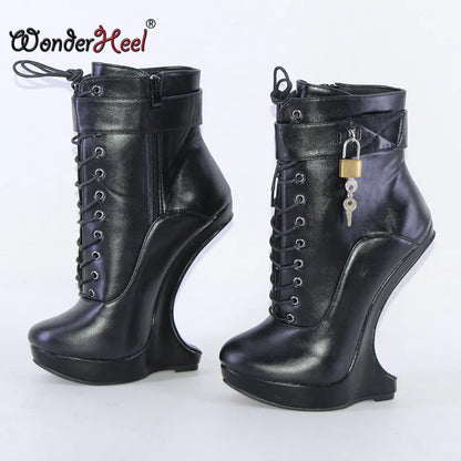 Women’s 18cm Extreme Platform Ankle Boots - 3cm Wedge Heel Matte Leather Nightclub Boots