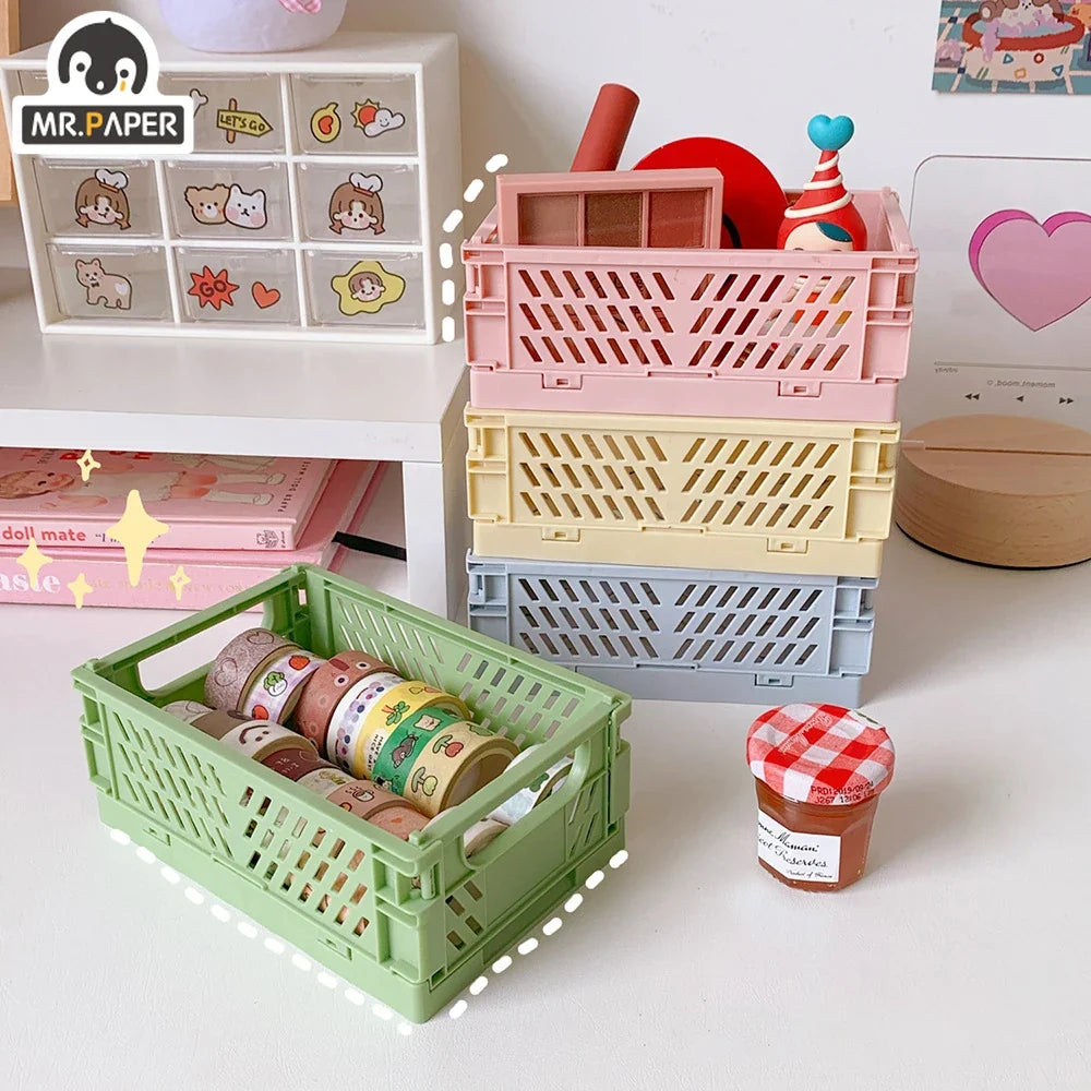 Mr. Paper Stackable Stationery Holder - Foldable Plastic Desktop Organizer for School & Office Supplies