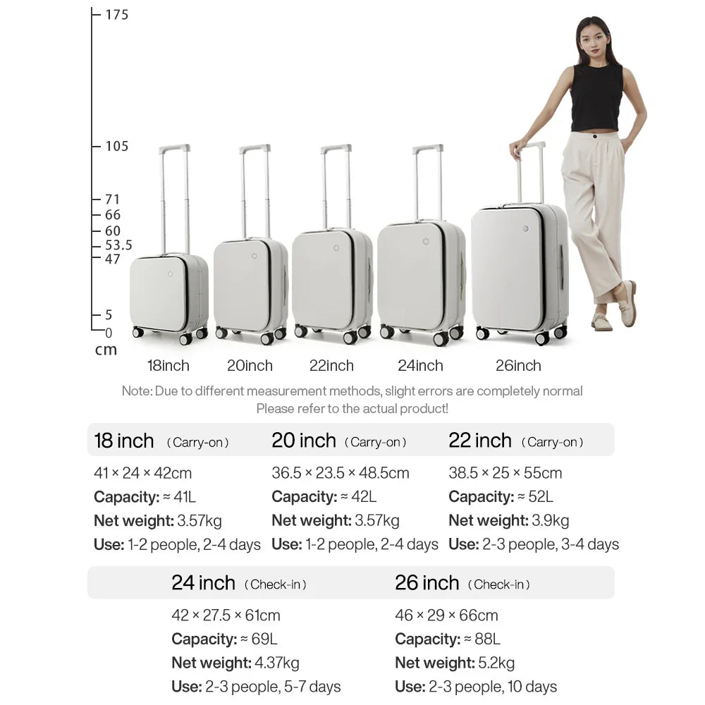 Mixi PC Aluminum Frame Suitcase — Front-Opening Rolling Travel Luggage, 20", 24" & 26" Carry-On M9291