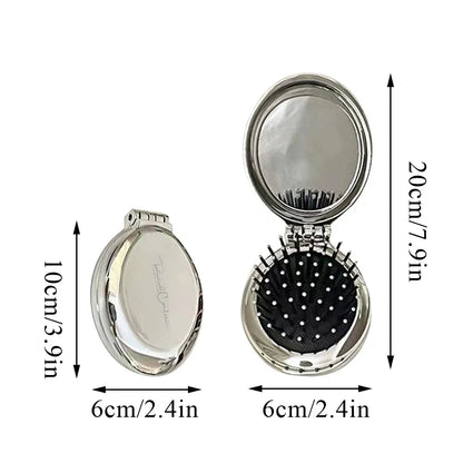 Folding Comb with Mirror - Portable Scalp Massage Hair Styling Brush for Women