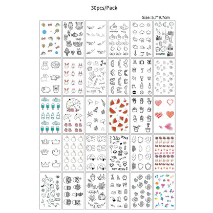 30pcs Black Temporary Tattoo Stickers - Flower Butterfly Rose Moon Star Mandala Designs for Hand, Chest & Body Art