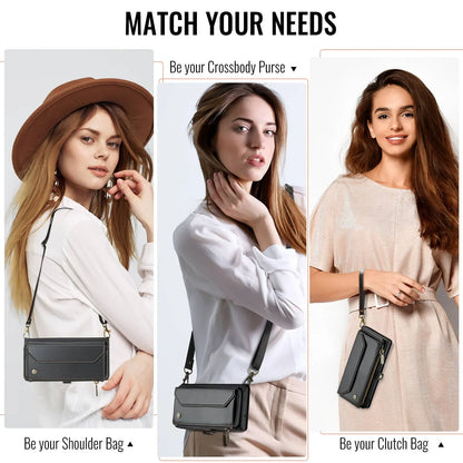 RFID Blocking Crossbody Wallet Case for iPhone 17 Pro Max & Air, PU Leather Card Holder with Strap