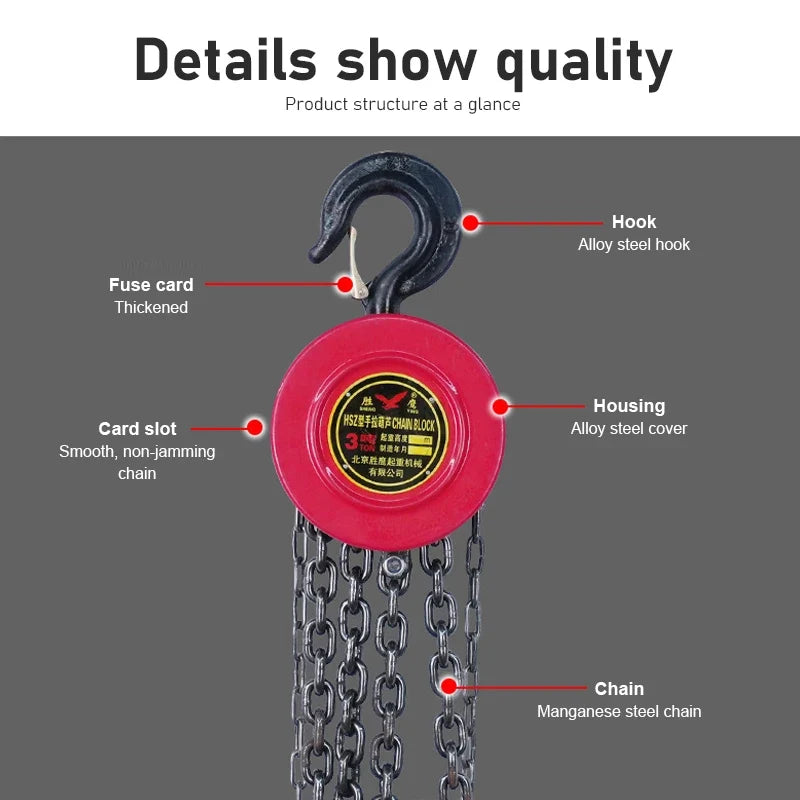 3M Heavy Duty Manual Chain Hoist - Hand Chain Block with Hook for Industrial & Construction Lifting