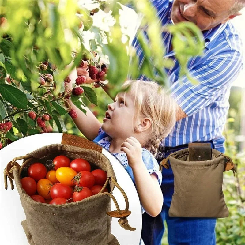Outdoor Leather Foraging Bag – Bushcraft Waist Pouch for Vegetable, Fruit & Garden Harvest, Camping Tool Storage