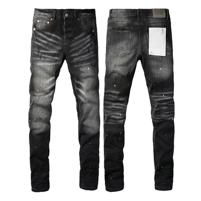 2025 Men’s High Street Ripped Skinny Jeans — Low Rise Blue Distressed Denim Fashion Repair Trousers 9003