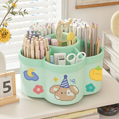 Rotating Pen Holder Organizer - Large Capacity Storage Box for Pens, Cosmetic Brushes & Desk Accessories