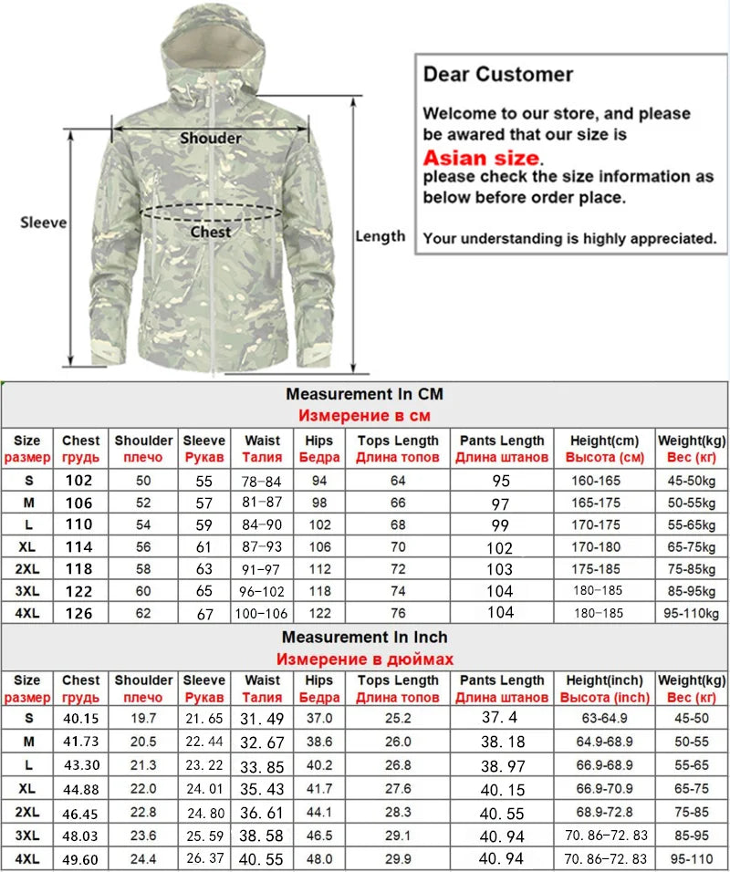 Shark Skin Soft Shell Tactical Suit – Windproof Breathable Plush Outdoor Training Jacket & Pants Set