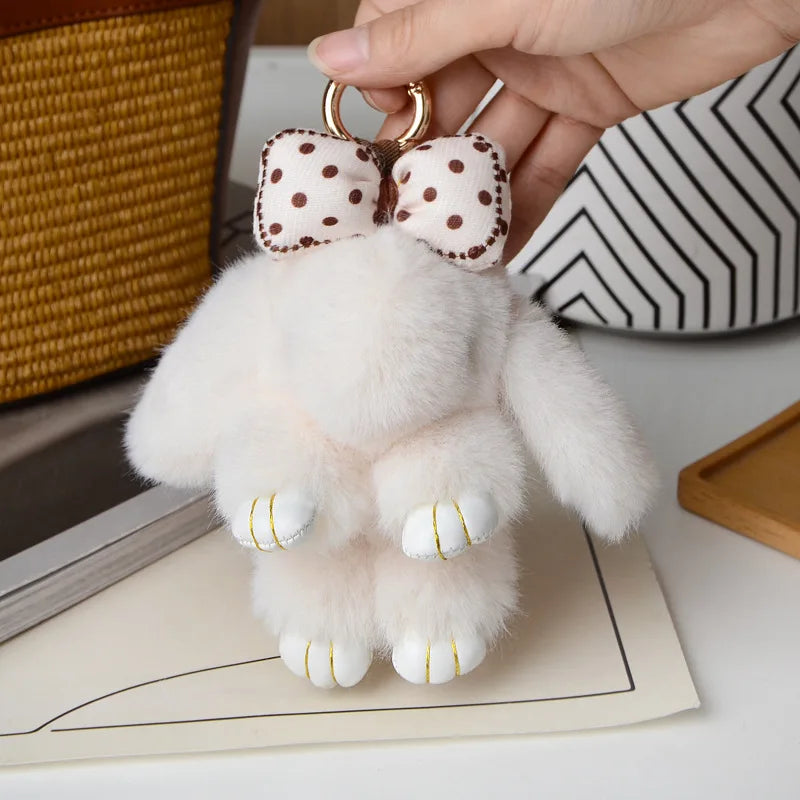 Fluffy Rabbit Fur Pom Pom Keychain - Soft Bunny Bag Charm & Cute Accessory Gift for Girls