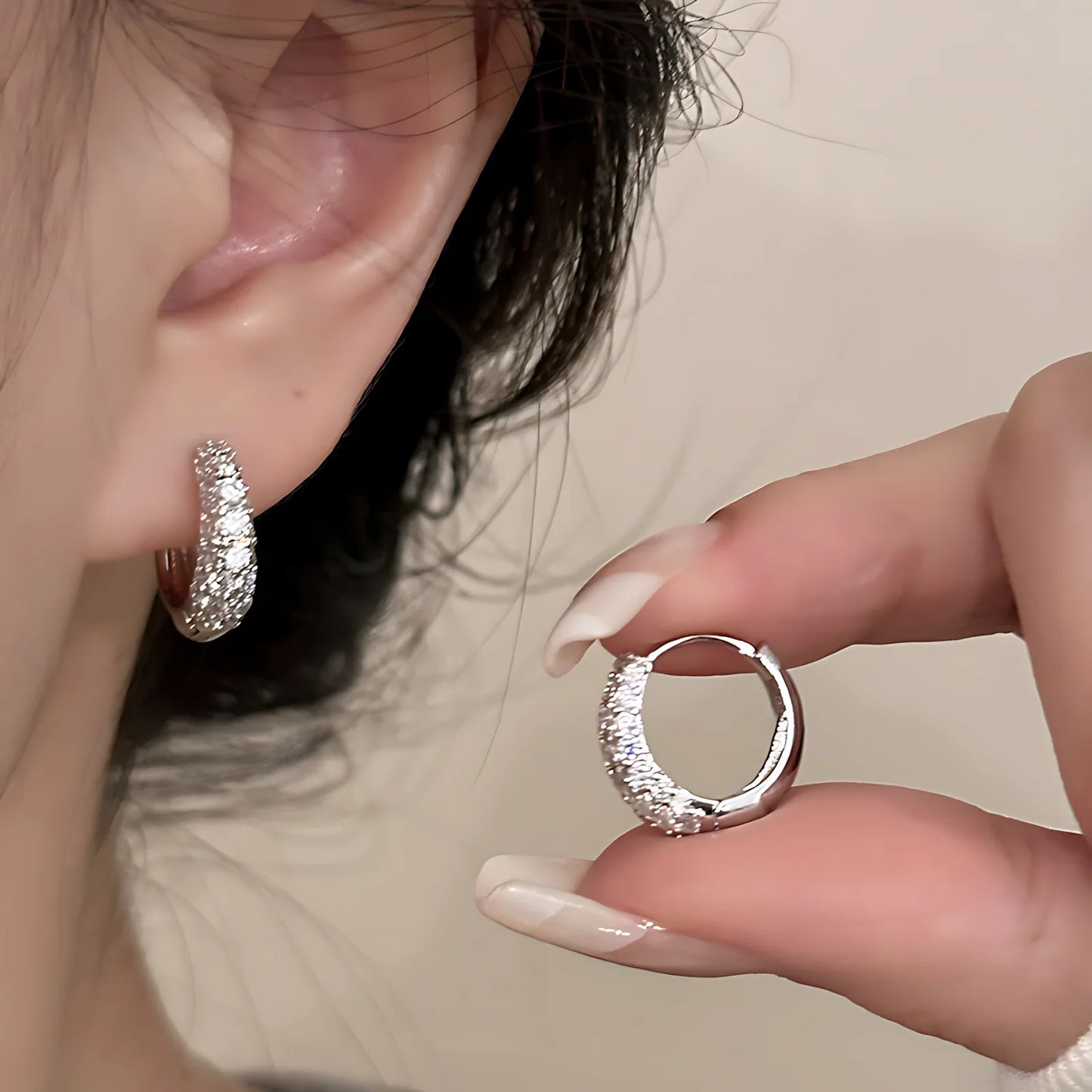 PANJBJ925 Sterling Silver Hoop Earrings - Frosted Geometric Design Fashion Jewelry Gift for Women