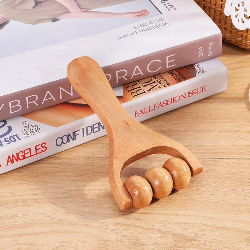 Wooden Roller Massager — Neck, Shoulder, Leg & Foot Handheld Massage Tool for Muscle Relaxation