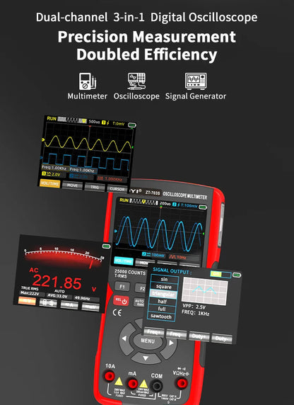 ZOYI 703S Handheld Oscilloscope Multimeter – Dual-Channel 3-in-1 Auto Repair Tool with Color Screen