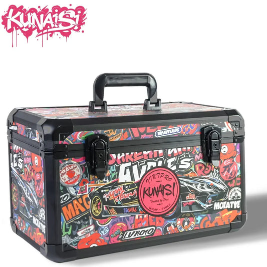 KUNAISI Aluminum Alloy Toolbox - Durable Double Layer Multi Functional Adjustable Storage Case 43×23×24.5cm