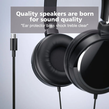 3.5mm & Type-C Wired Headphones - Foldable Stereo Headset with Bass & Noise Cancellation