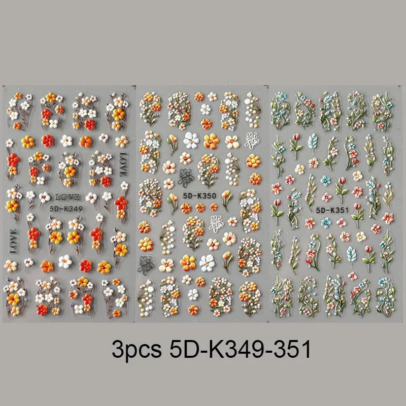5D Daisy Nail Stickers - Embossed Spring Floral Self-Adhesive Decals for Acrylic Nail Art & DIY Manicure Decoration