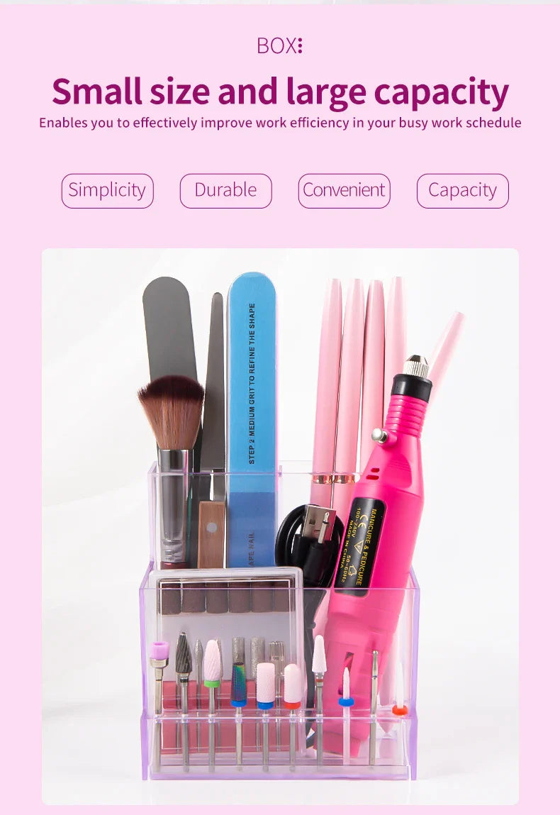 Translucent Nail Drill Machine Organizer | 3-Row Acrylic Storage for Nail Bits & Tools