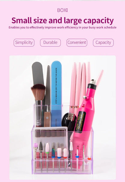 Translucent Nail Drill Machine Organizer | 3-Row Acrylic Storage for Nail Bits & Tools