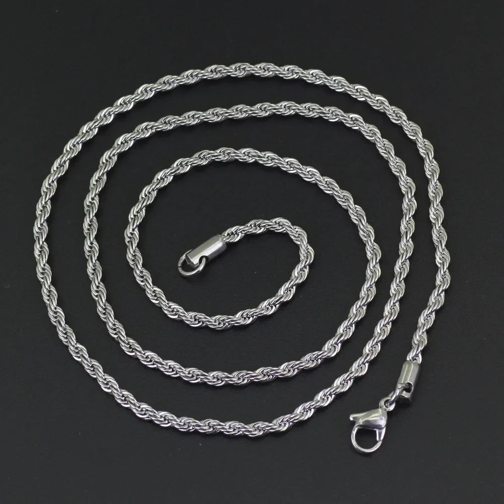 304 Stainless Steel Twist Rope Chain Necklace – PVD Gold Plated, 2-5mm Width for Men & Women, Fashion Accessories