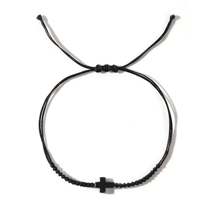 Minimalist Black Cord Cross Bracelet - Handcrafted Woven Protection Jewelry Gift for Men