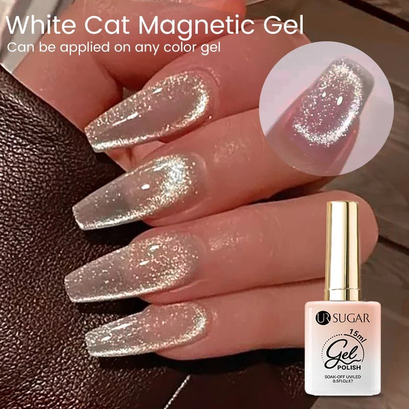 UR SUGAR 15ml Magnetic Cat Eye Gel Polish - Sparkling Silver Glitter UV LED Soak Off Nail Gel
