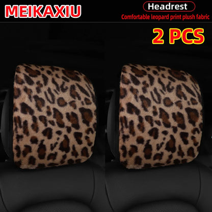 Leopard Print Faux Fur Car Headrest Cover - Soft Decorative Pillowcase for Stylish Interior Comfort