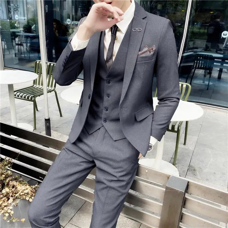 Men’s British Style 3-Piece Suit Set - Slim Fit Vest & Trousers Formal Banquet Fashion Ensemble